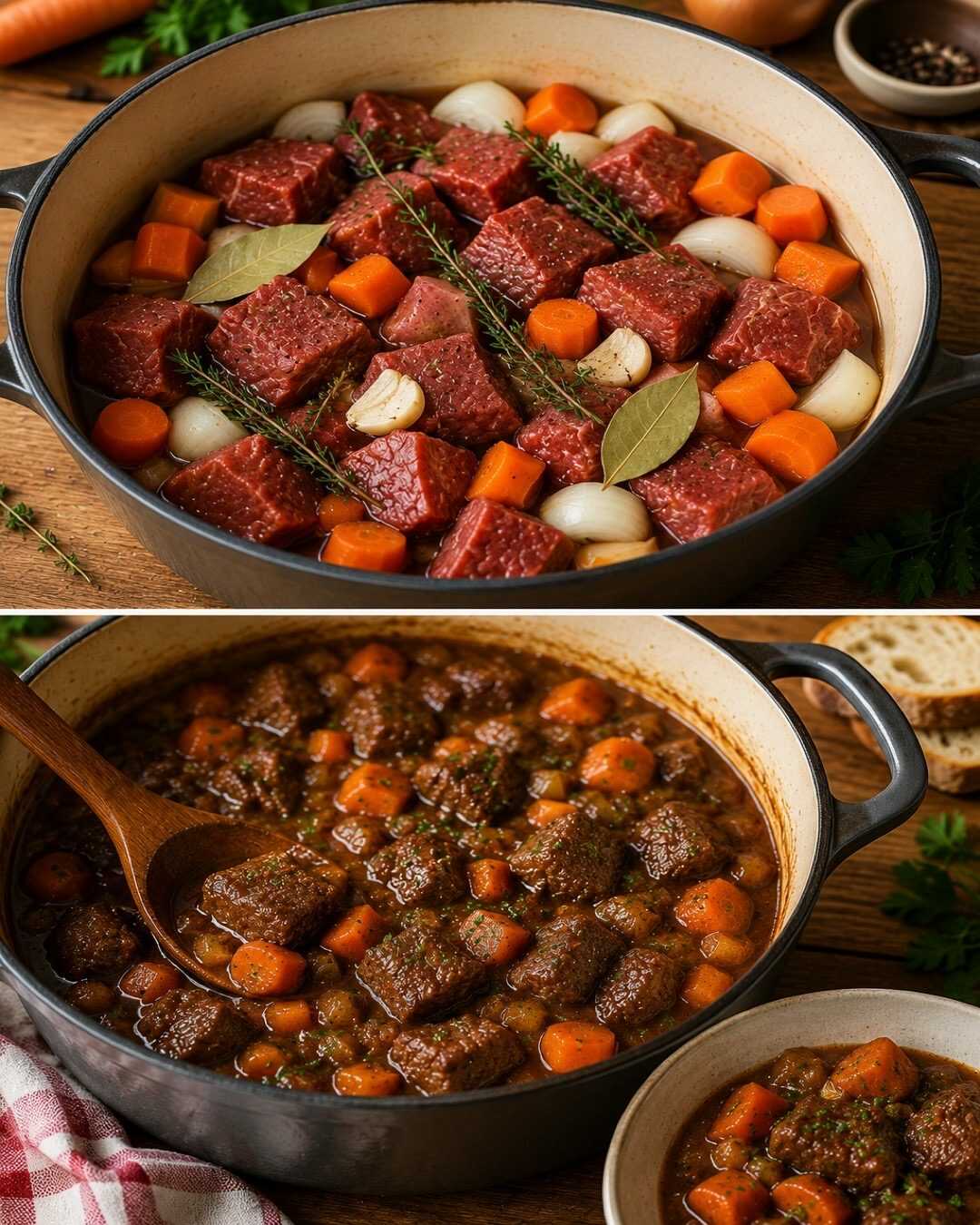 🥩 Bœuf mijoté aux carottes, tendre après quelques heures de cuisson