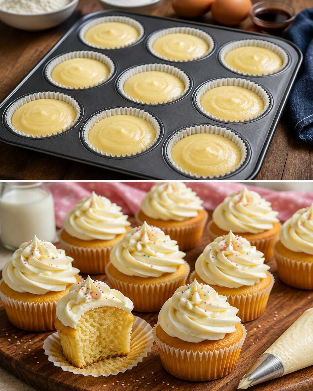 🧁 Cupcakes à la vanille avec un glaçage léger et onctueux