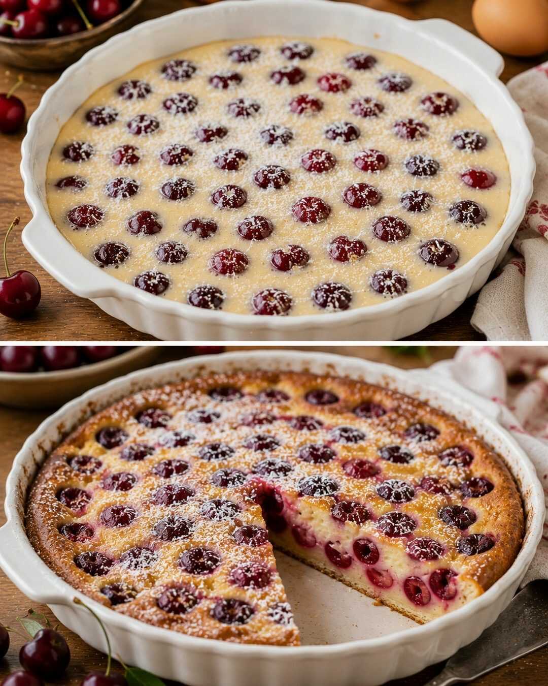 🍒 Clafoutis aux cerises traditionnel, moelleux et fondant