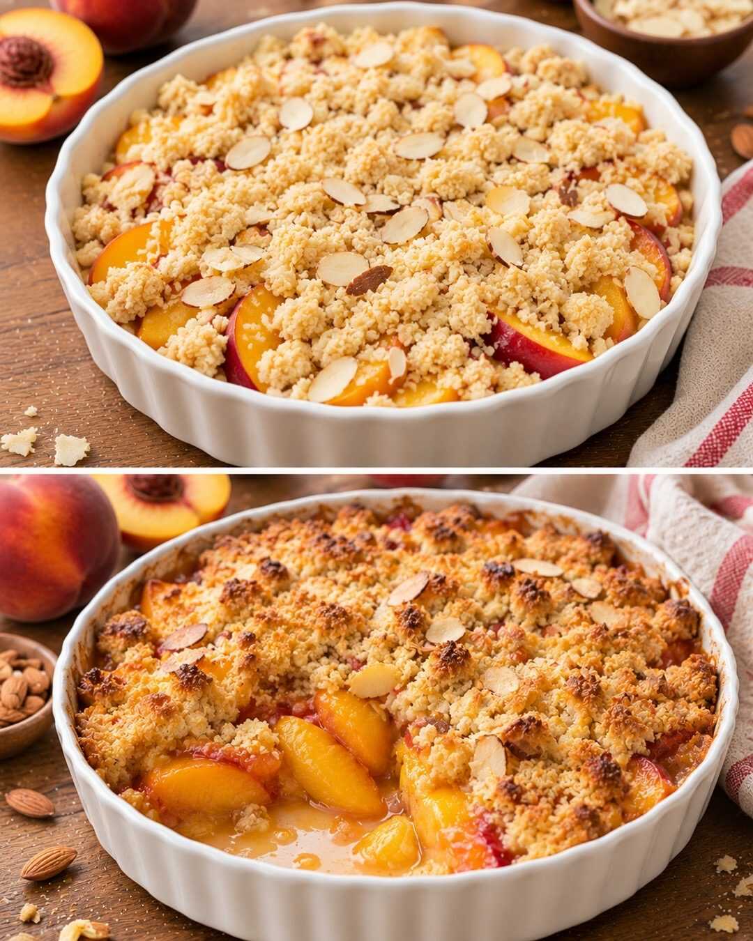 🍑 Crumble aux pêches et aux amandes, doré et parfumé