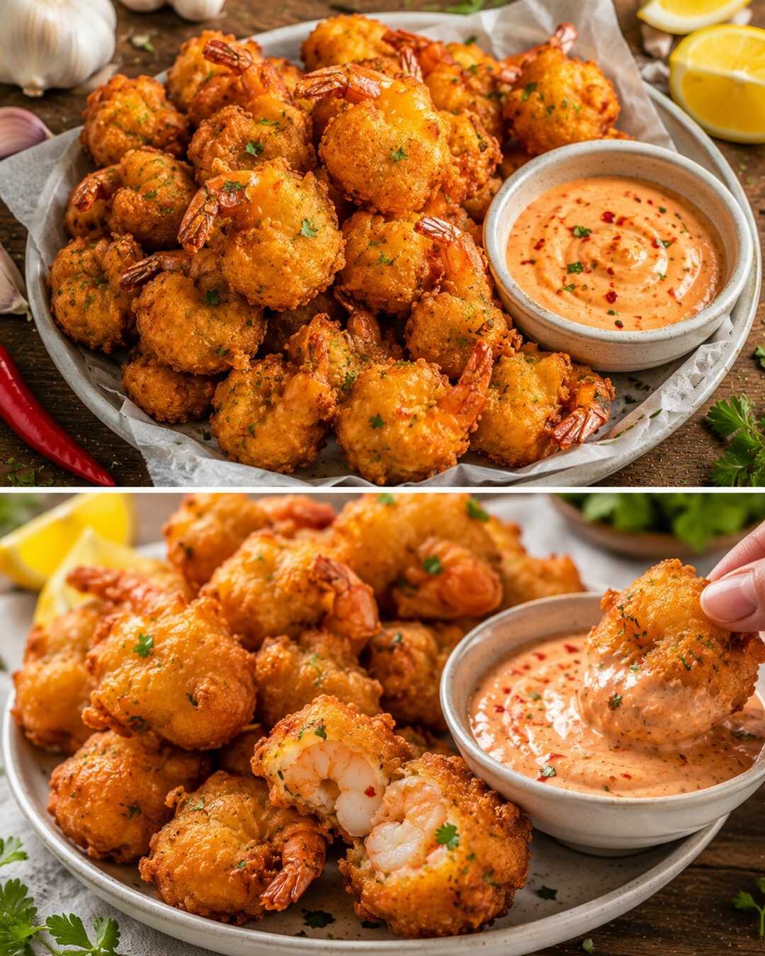 🍤 Beignets de crevettes croustillants avec une sauce épicée maison