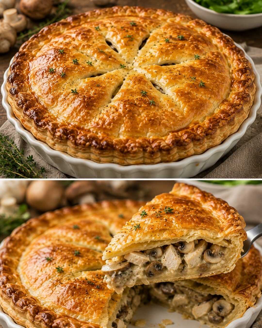 🥧 Tourte au poulet et aux champignons, réconfortante et savoureuse