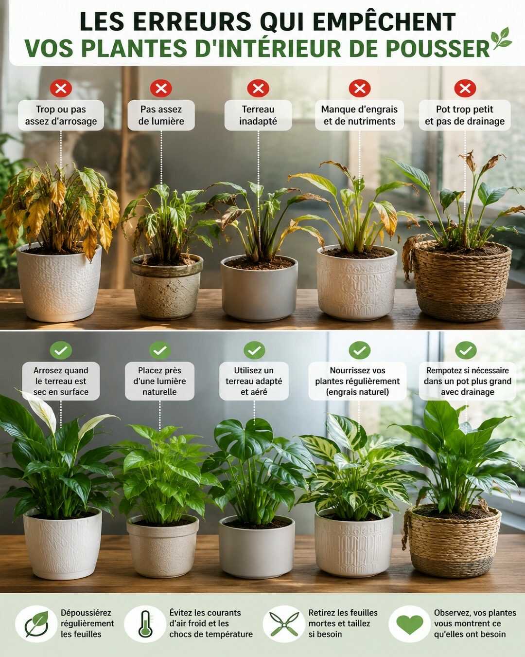 🌿 Les erreurs qui empêchent vos plantes d&rsquo;intérieur de pousser