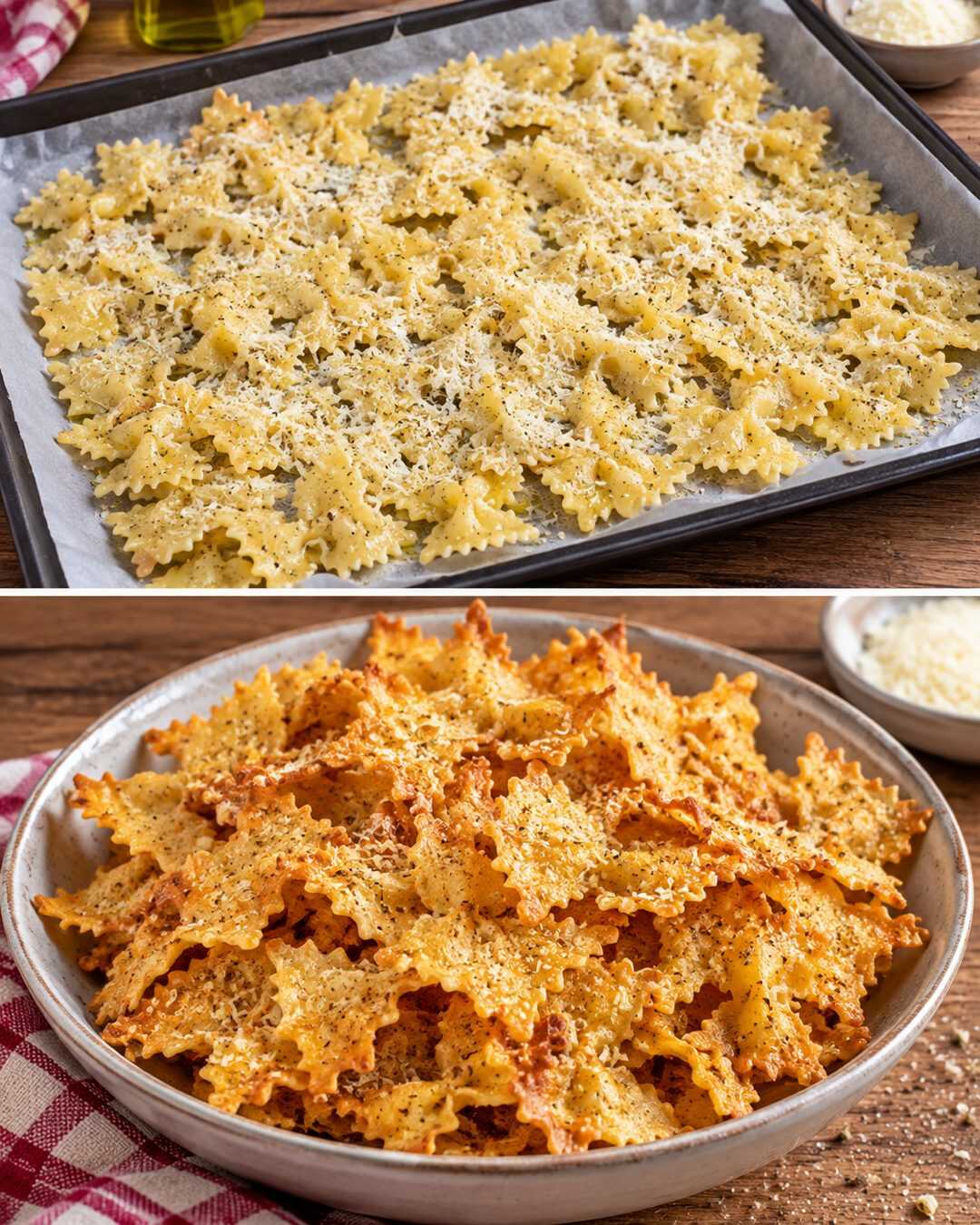 Pâtes croustillantes au four façon chips de parmesan
