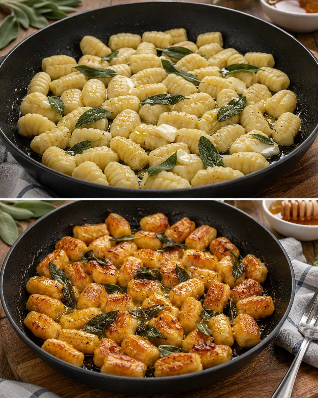 Gnocchis croustillants au beurre de sauge et au miel