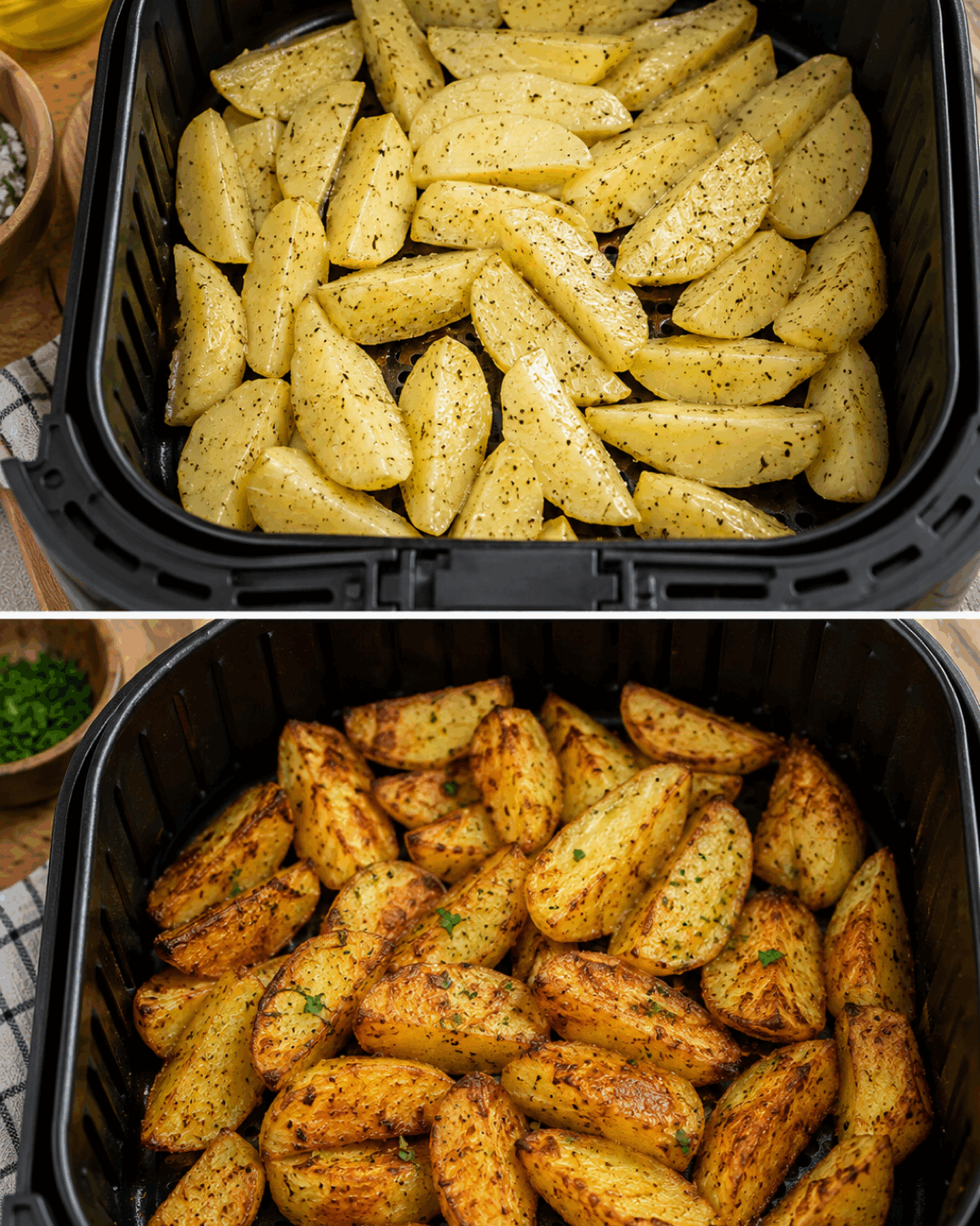 Pommes de terre à la friteuse à air croustillantes dehors fondantes dedans