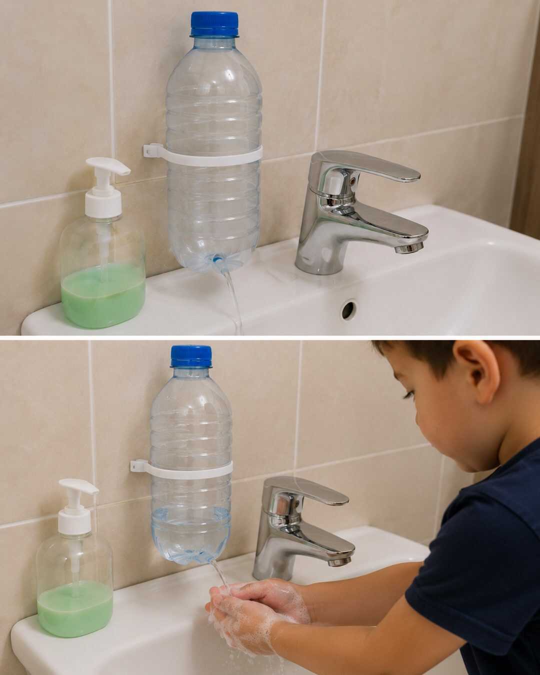 L&rsquo;astuce de la bouteille en plastique pour aider les enfants à se laver les mains facilement