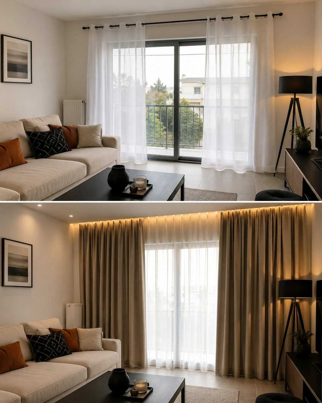 L&rsquo;astuce pour donner instantanément un effet haut de gamme à votre salon grâce aux rideaux