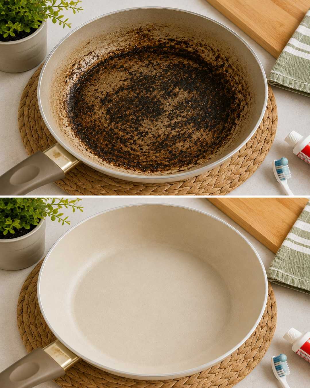 L&rsquo;astuce maison pour redonner aux poêles l&rsquo;aspect du neuf grâce à un ingrédient inattendu.