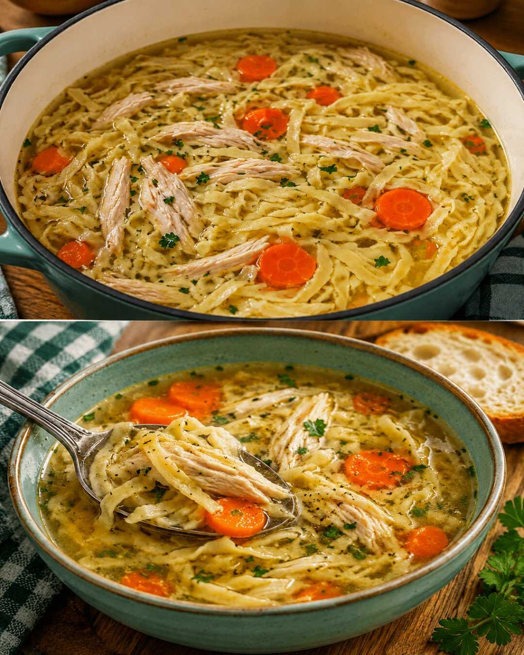 Délicieuse soupe au poulet avec des nouilles maison, comme celle de grand-mère