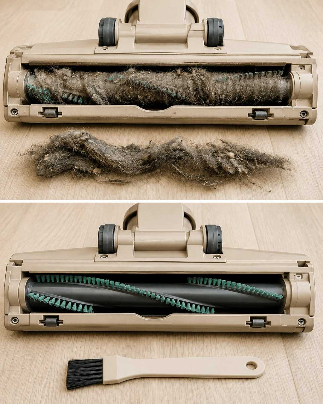 🧹✨ **L’astuce maison pour nettoyer facilement les rouleaux et les brosses de l’aspirateur remplis de poils, cheveux et saletés !**