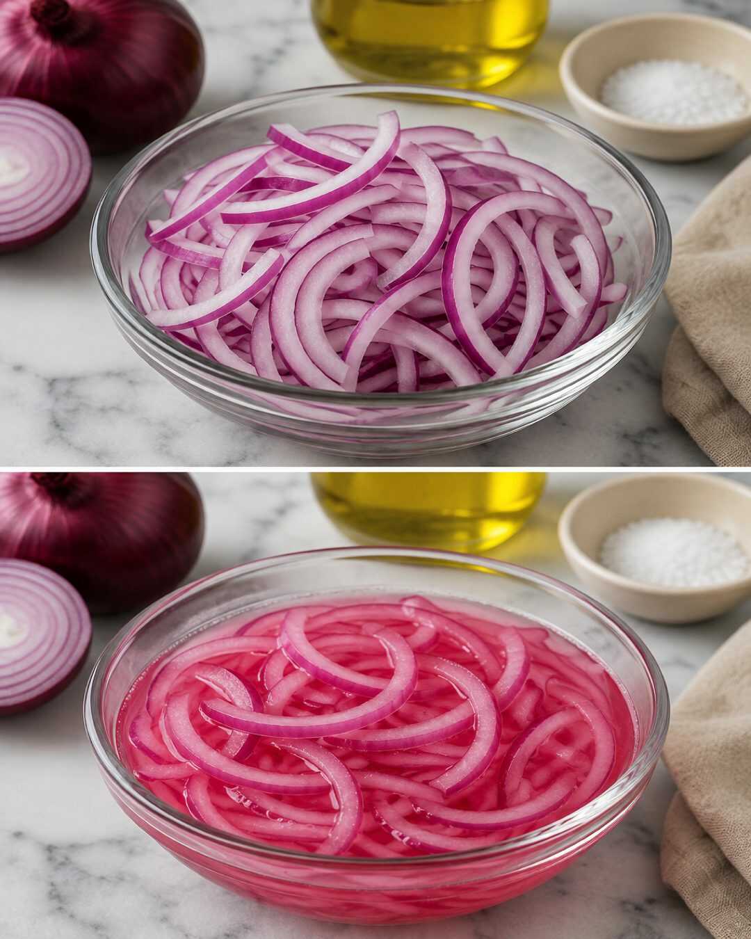 **Elle laisse ses oignons rouges 10 minutes dans du vinaigre… une petite astuce qui change complètement leur goût !**