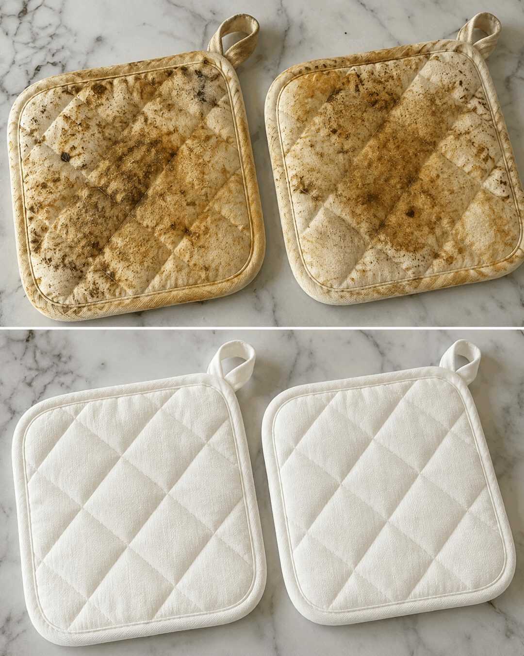 L’astuce maison pour récupérer les maniques de cuisine en tissu couvertes de graisse.