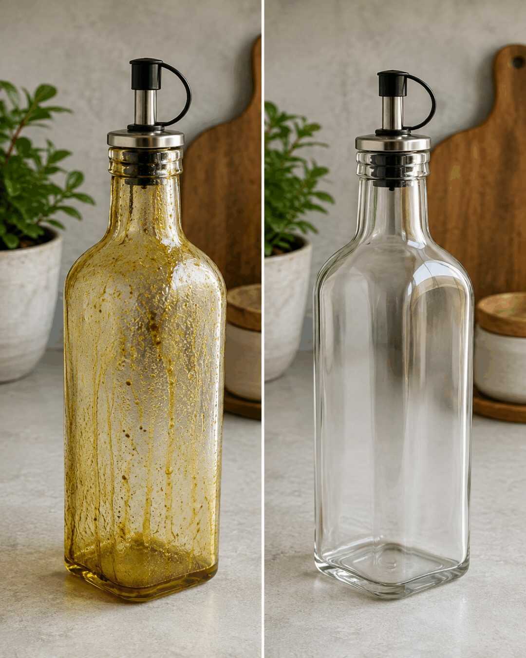 L’astuce pour éliminer la graisse collante des bouteilles d’huile et les rendre impeccables.