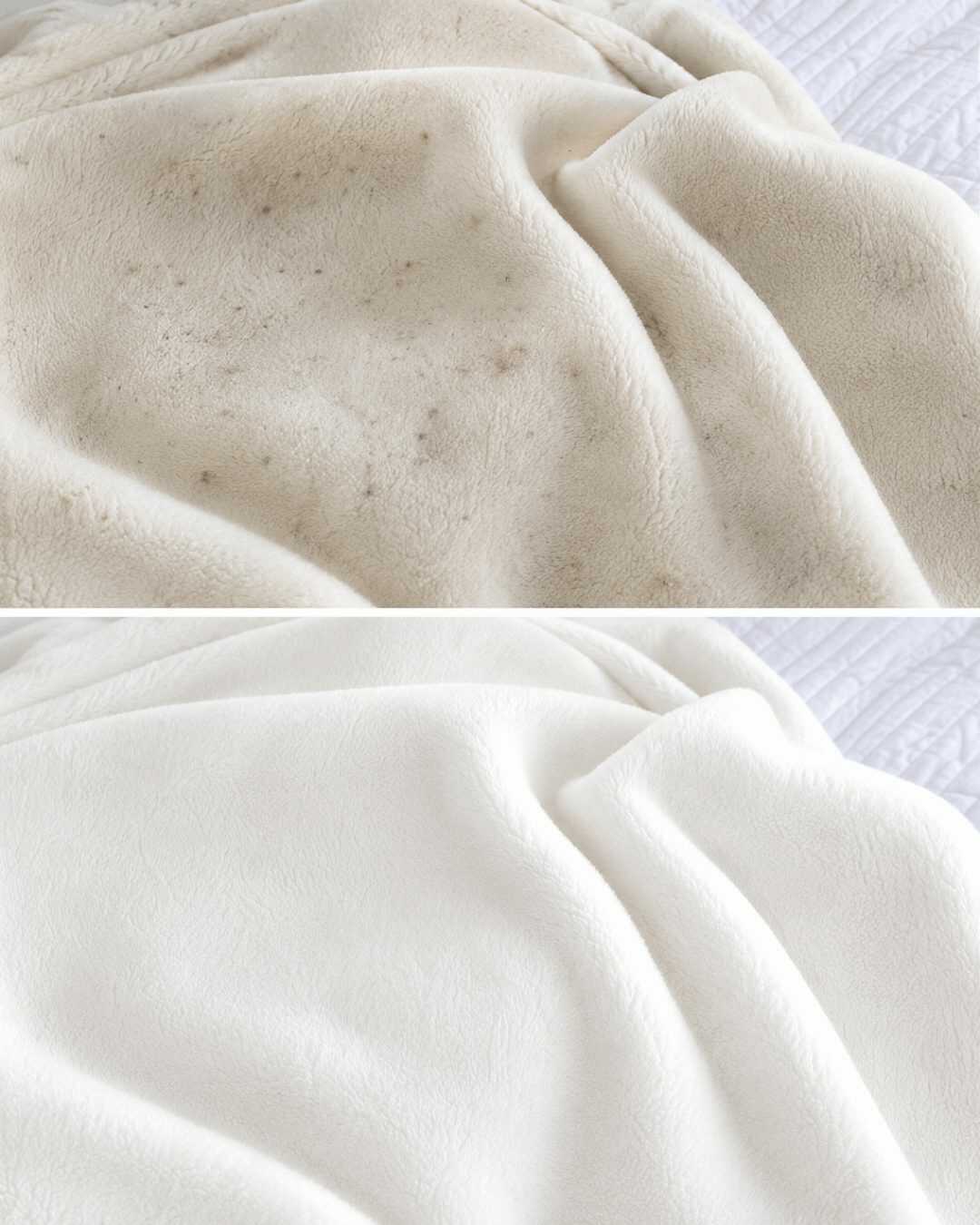 L’astuce pour éliminer les petites taches d’une couverture claire sans abîmer sa douceur.