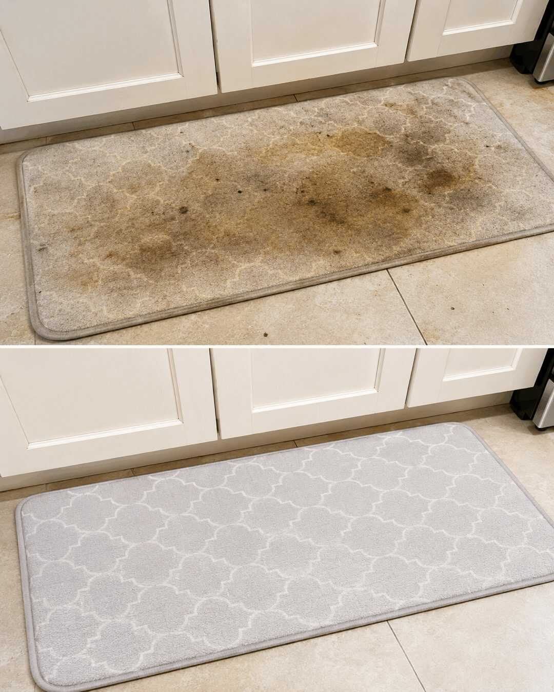 L’astuce pour éliminer la graisse et les taches d’un tapis de cuisine et lui redonner un aspect comme neuf.