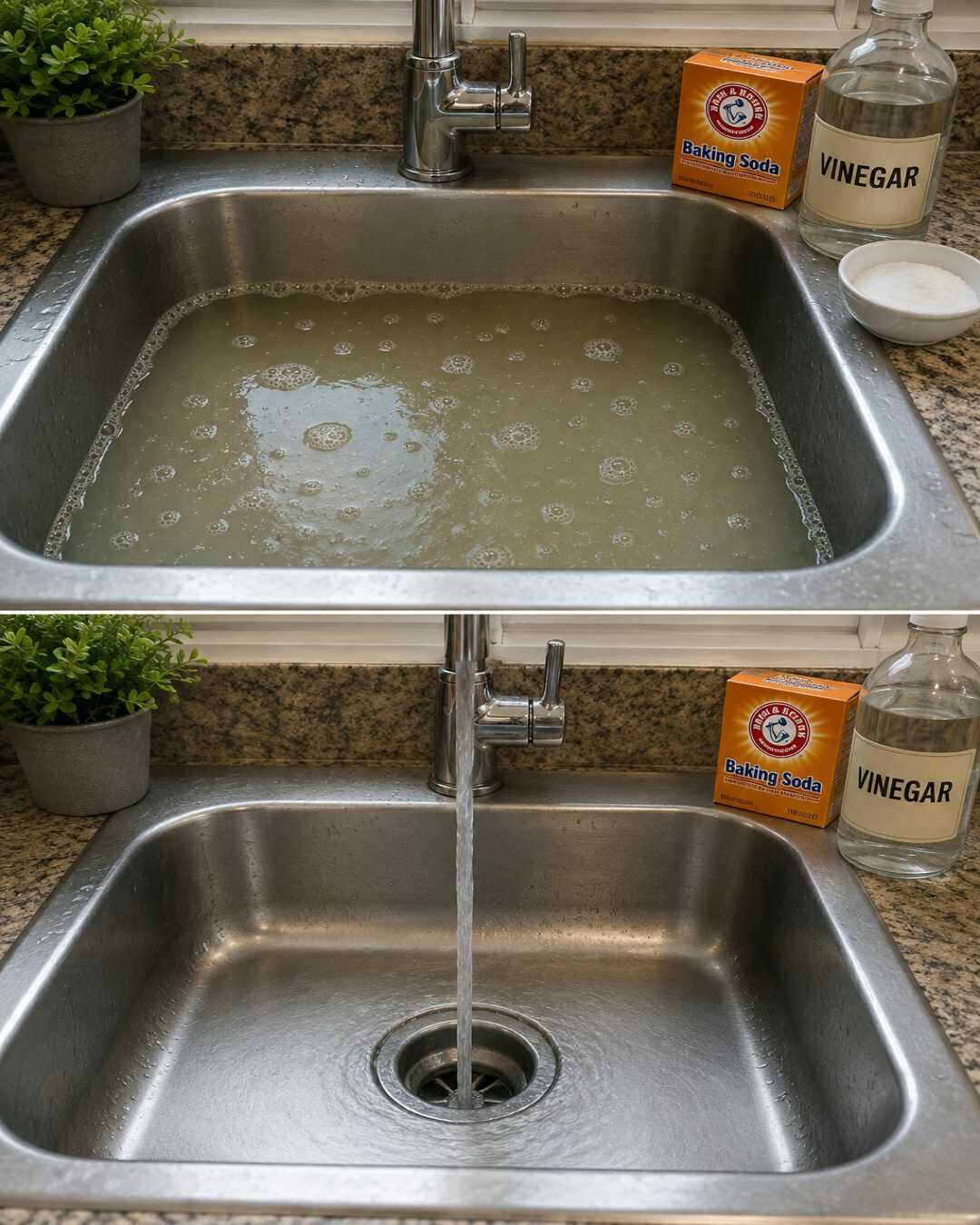 **Déboucher un évier** — « Évier bouché ? Essayez cette astuce avec des produits du placard avant d’appeler un plombier »