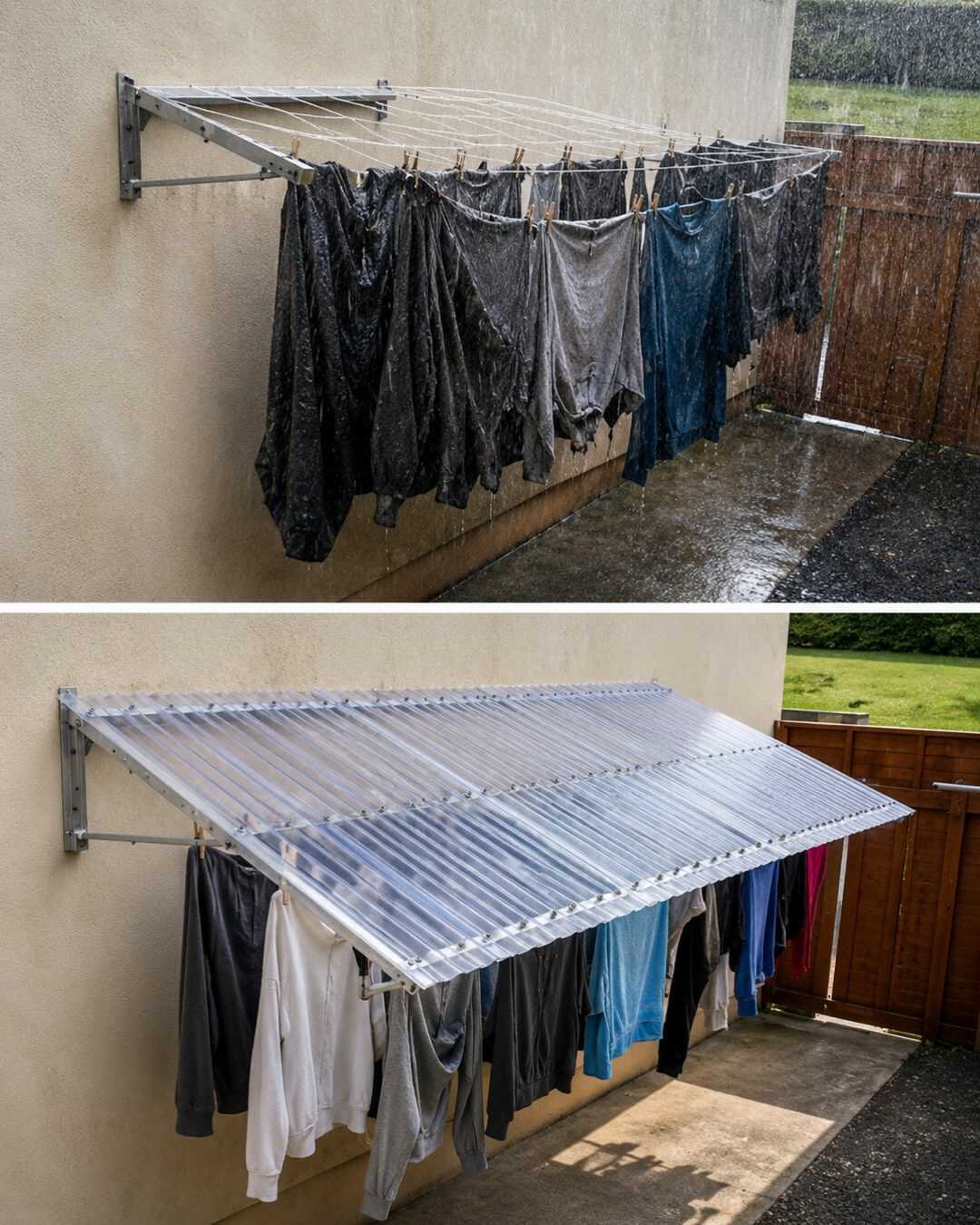 **Une idée toute simple pour faire sécher le linge dehors même quand il pleut**