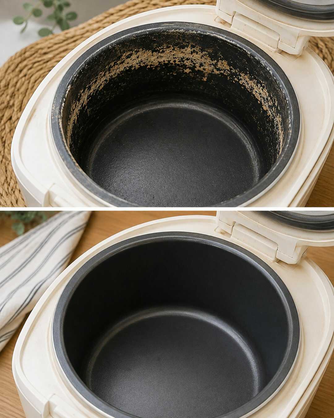 ## Des résidus séchés sur les bords de votre cuiseur à riz ? 🍚 Voici l’astuce toute simple pour les éliminer facilement sans frotter pendant des heures !