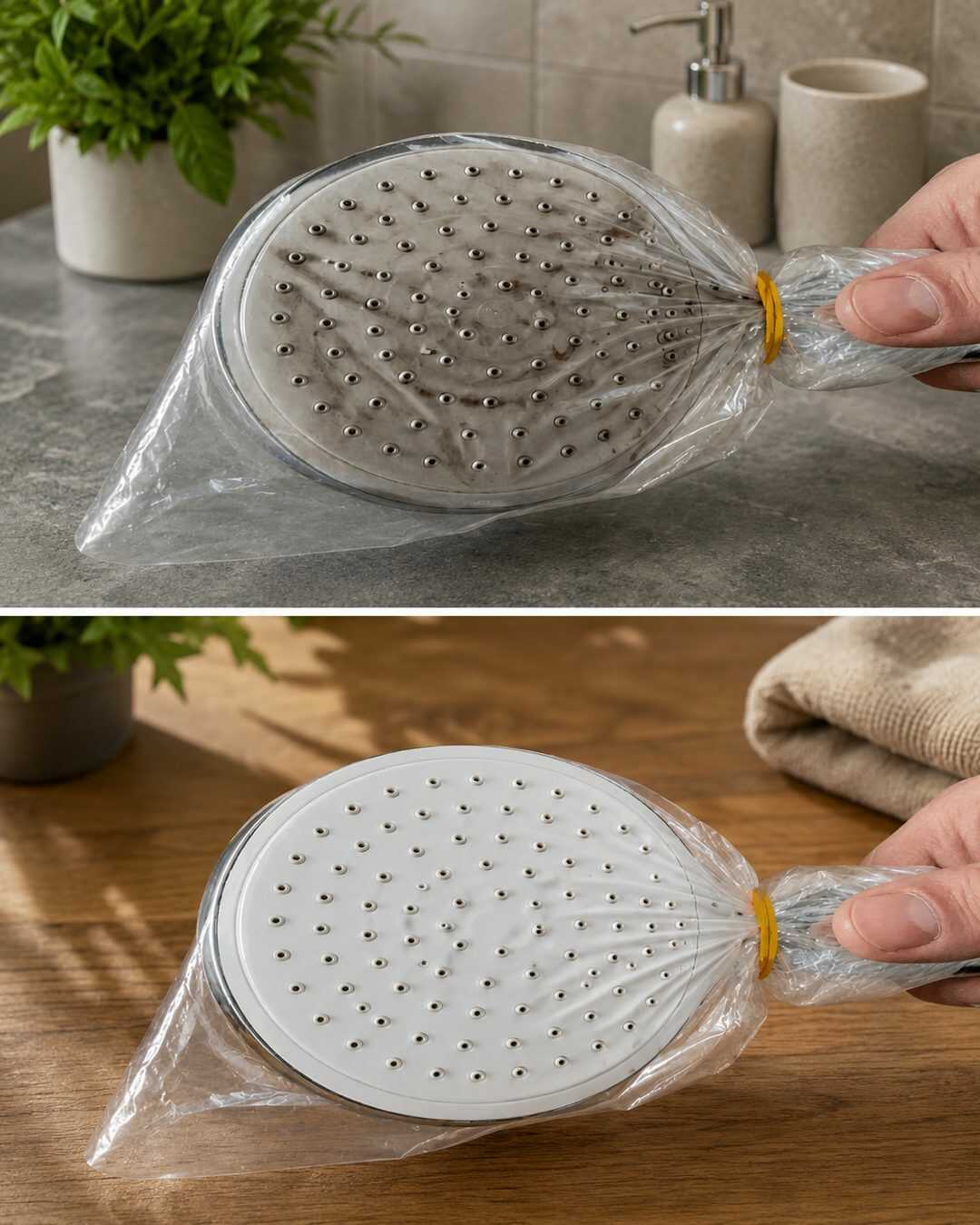 Pommeau de douche entartré ? Voici comment éliminer le calcaire avec du vinaigre ou de l’acide citrique grâce à la méthode du sac