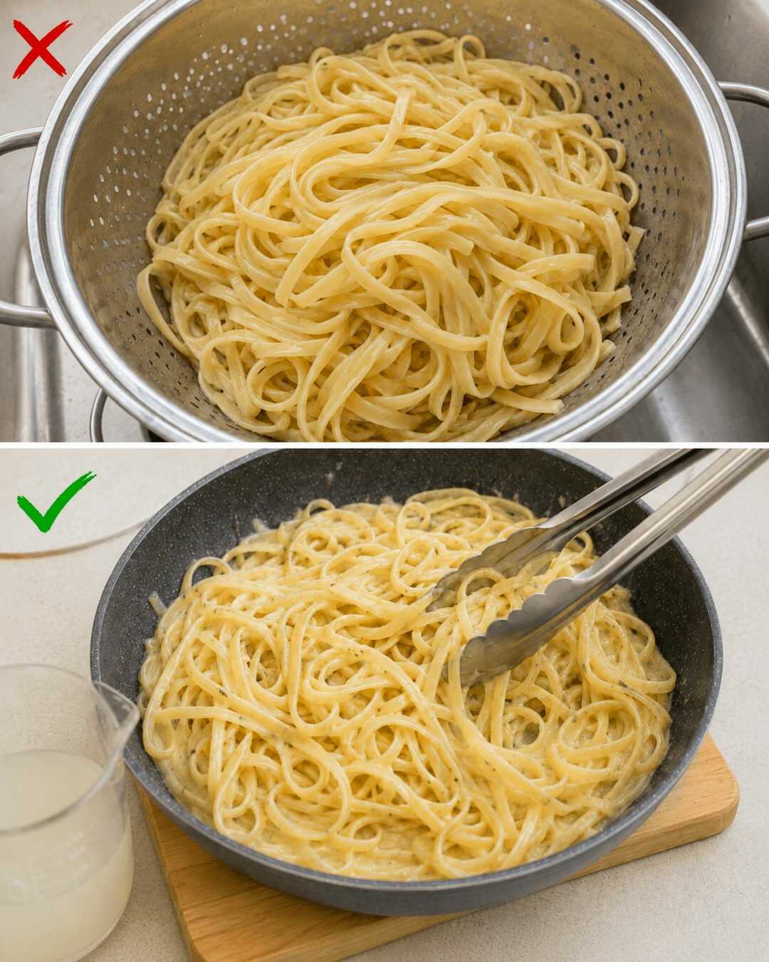 Vos pâtes deviennent collantes après égouttage ? Essayez plutôt cette astuce simple au lieu d’y verser de l’huile