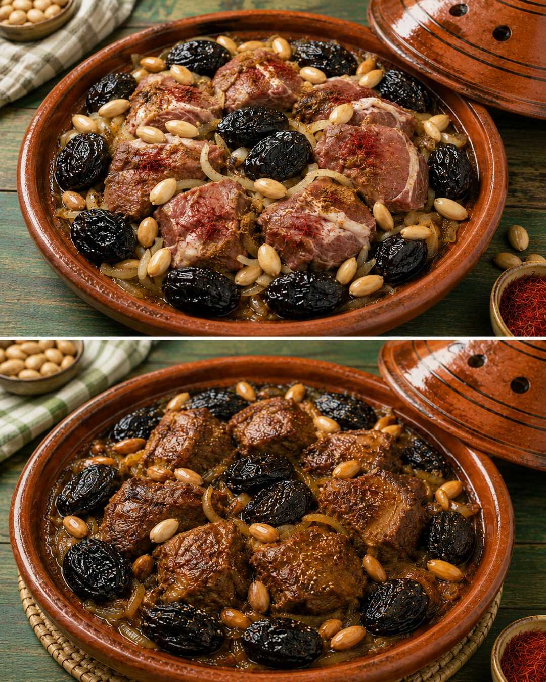 Tajine marocain d’agneau aux pruneaux, au miel et aux amandes
