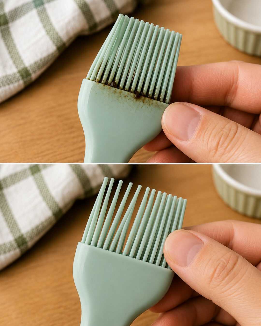 Vous utilisez un pinceau de cuisine en silicone ? Écartez les poils et vérifiez bien la base avant de le ranger