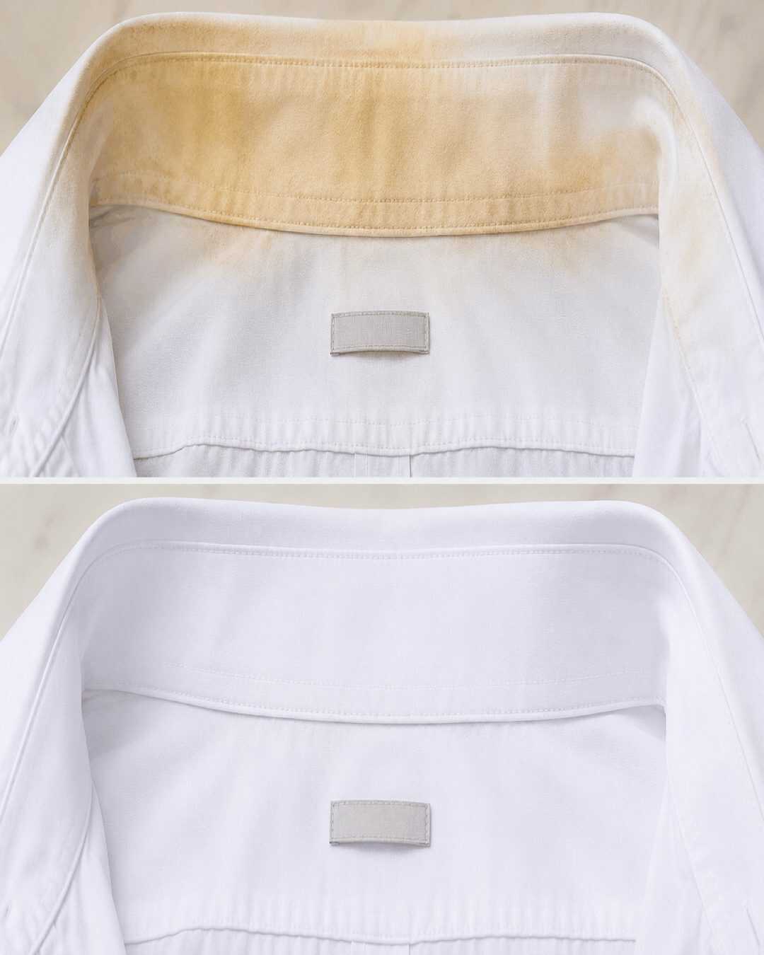 Voici comment nettoyer le col intérieur d’une chemise claire taché par la transpiration et le sébum corporel