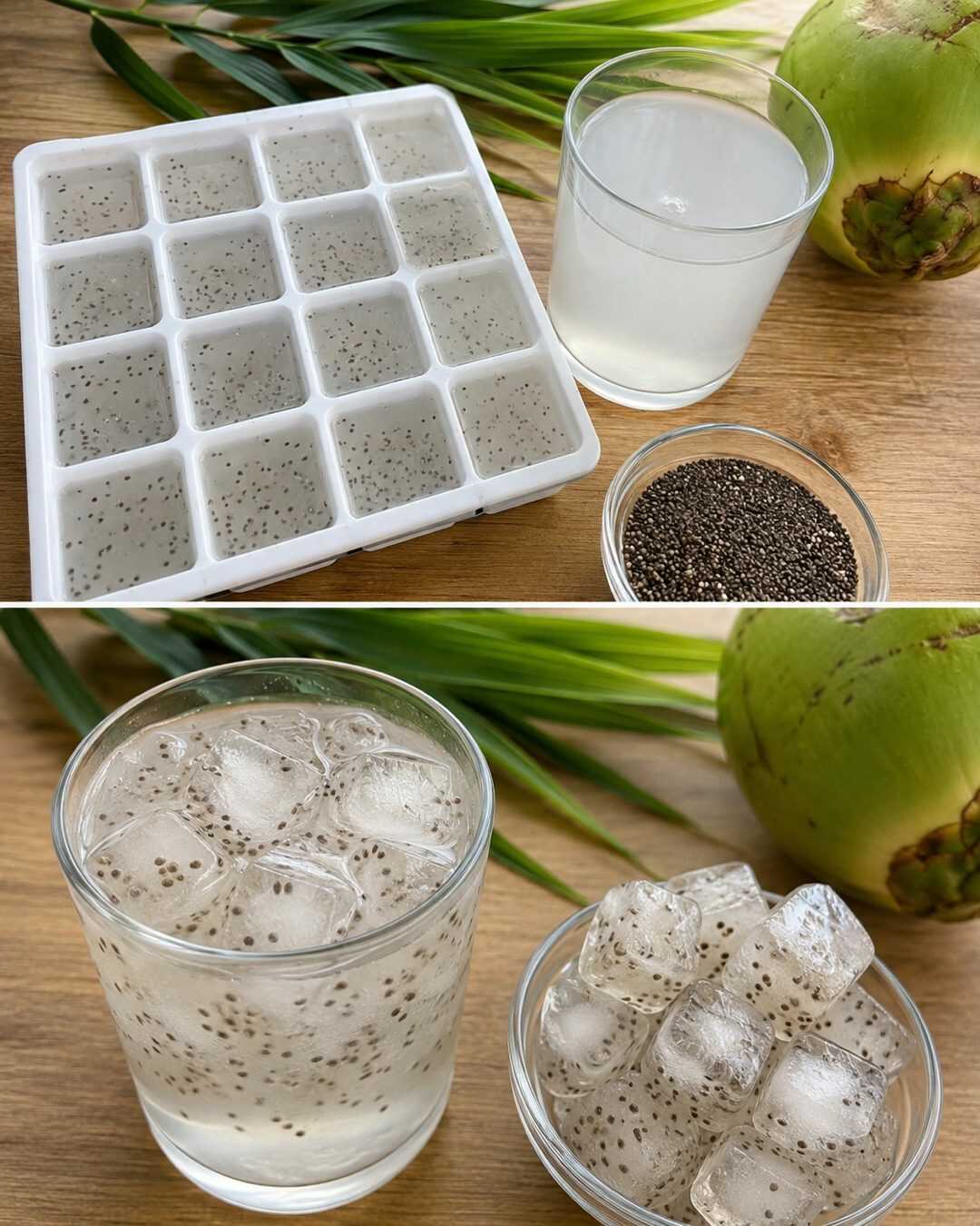 L’astuce des glaçons à l’eau de coco et aux graines de chia pour rafraîchir vos boissons