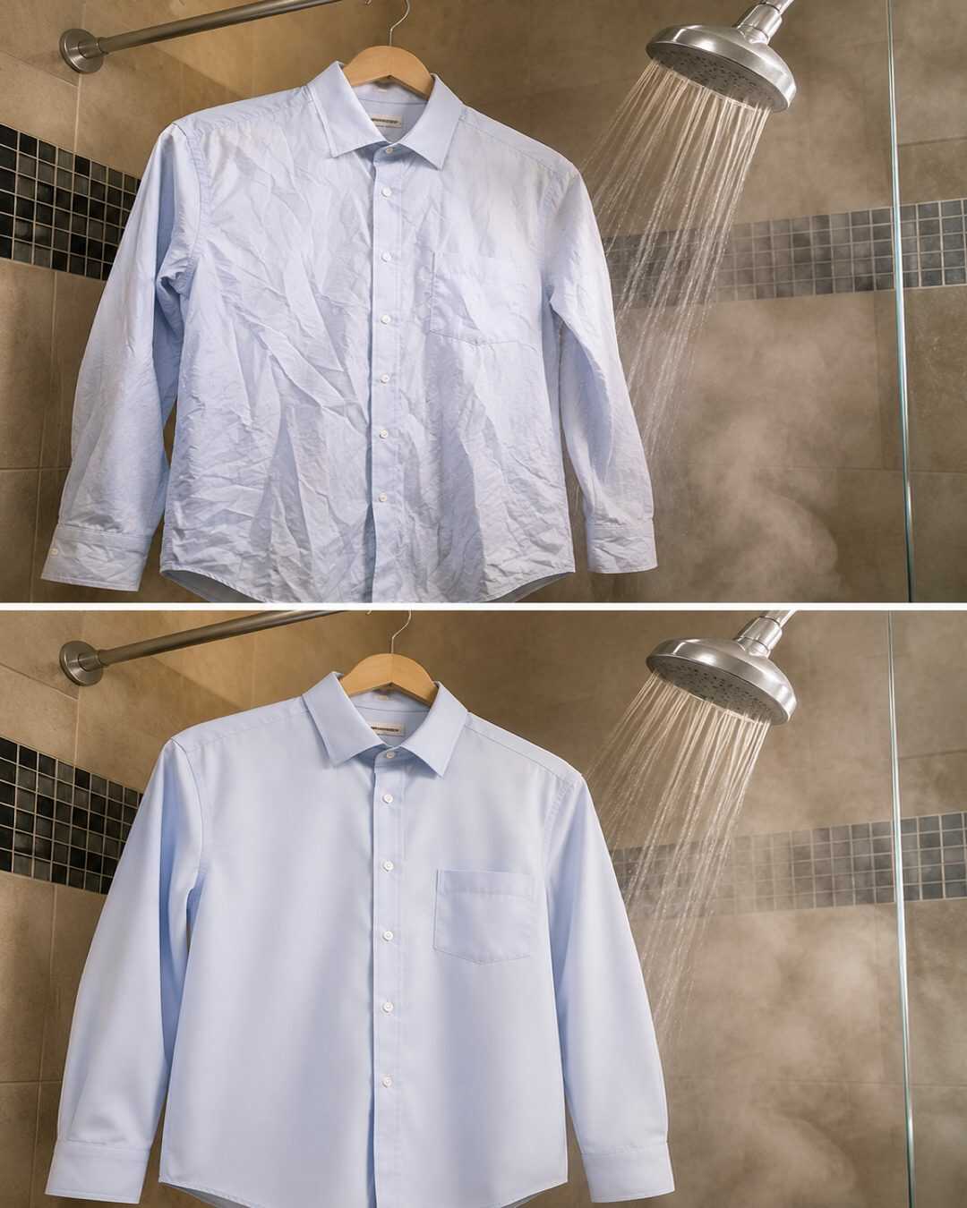 Défroisser une chemise avec la vapeur de la douche