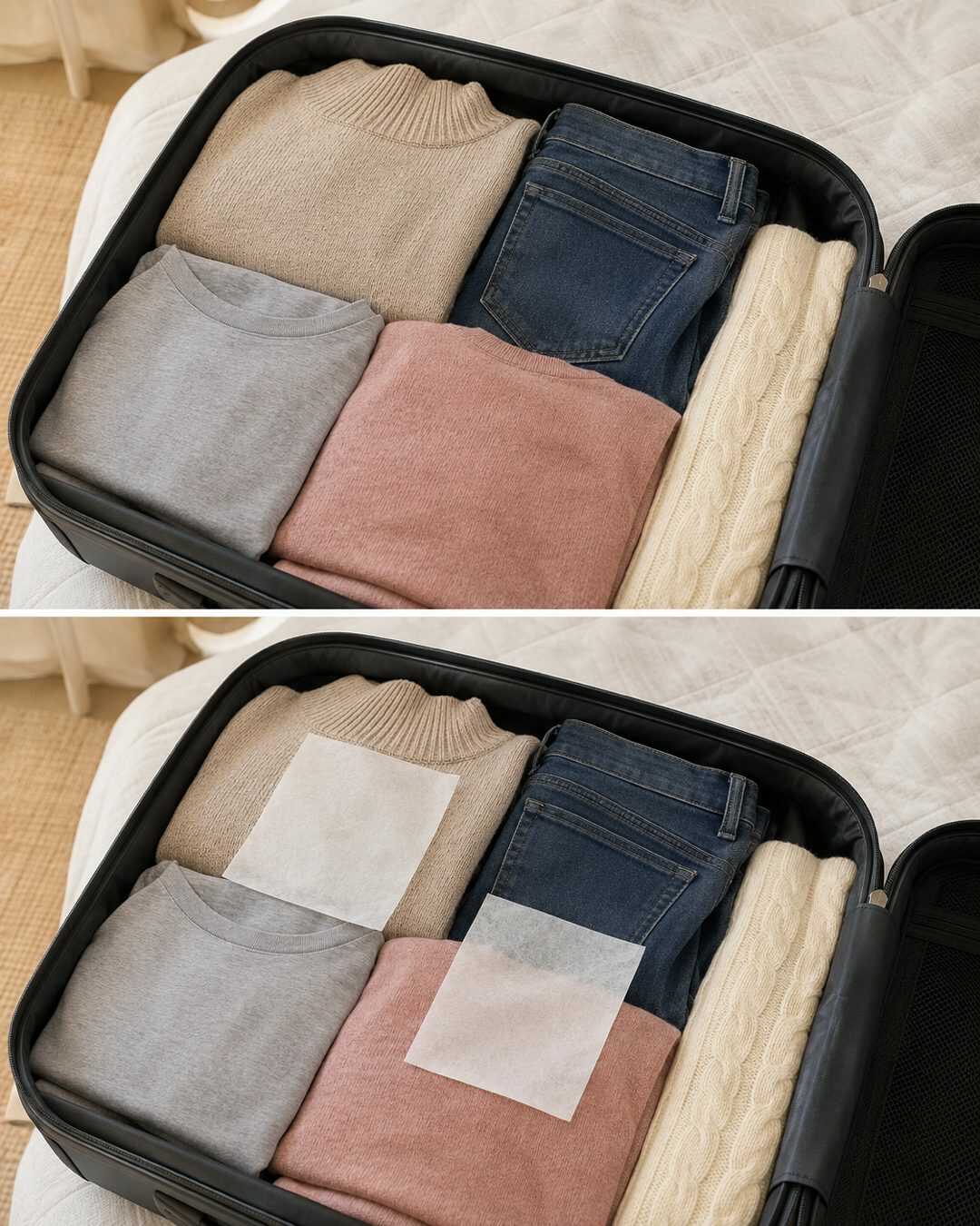L’astuce des feuilles assouplissantes dans la valise pour garder les vêtements frais et agréablement parfumés