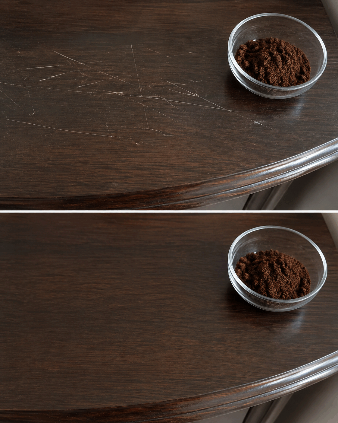 Marc de café sur les meubles en bois foncé : l’astuce pour atténuer les petites rayures