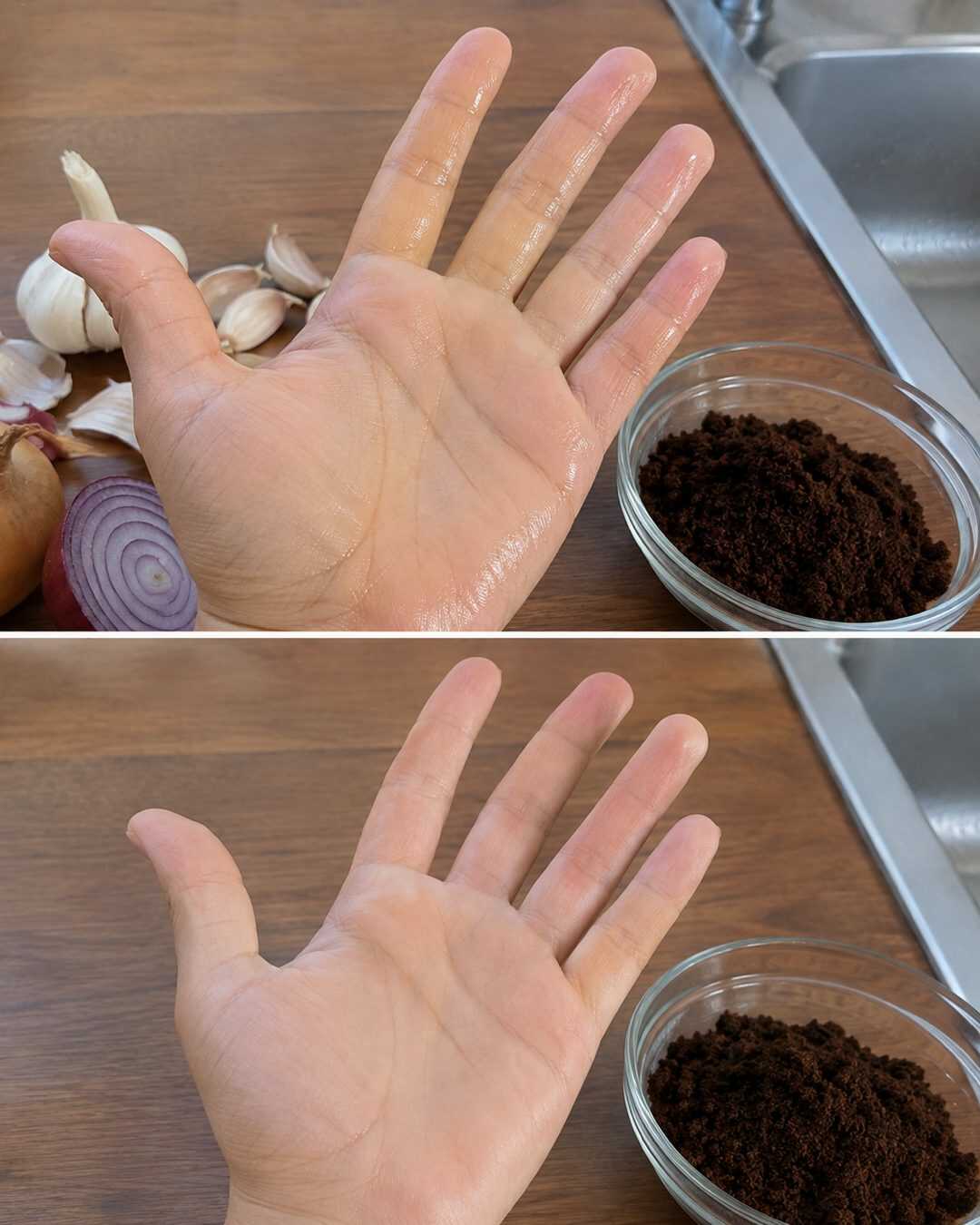 Odeurs d’ail et d’oignon sur les mains : l’astuce du marc de café pour les neutraliser