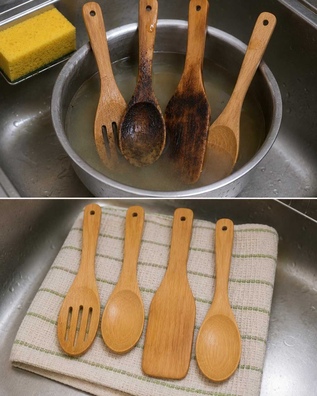 Ustensiles en bois : l’astuce de l’eau chaude pour faciliter leur nettoyage